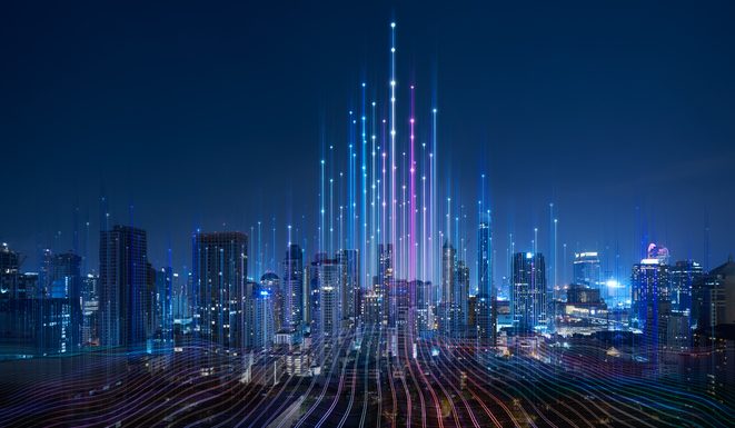 Smart city and abstract dot point connect with gradient line
